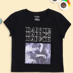 Pantaloons Junior Girls Jet Black Printed T-Shirt-picture-20