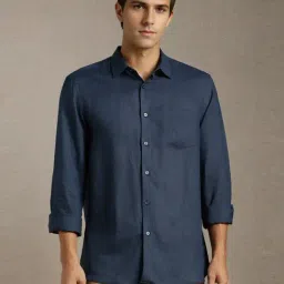 Louis Philippe Navy Linen Regular Fit Shirt-image-33