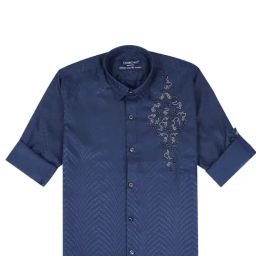 Charchit Boys Navy Embroidered Regular Fit Shirt-picture-1