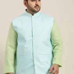 SOJANYA Turquoise Cotton Linen Comfort Fit Nehru Jacket image 1