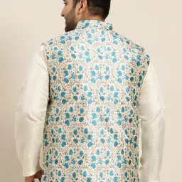 SOJANYA Blue Comfort Fit Printed Nehru Jacket image 2