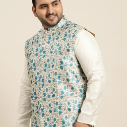 SOJANYA Blue Comfort Fit Printed Nehru Jacket image 3