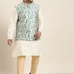 SOJANYA Blue Comfort Fit Printed Nehru Jacket image 4