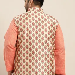 SOJANYA Beige & Maroon Comfort Fit Printed Nehru Jacket image 2