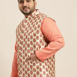 SOJANYA Beige & Maroon Comfort Fit Printed Nehru Jacket image 3