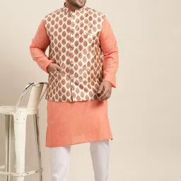 SOJANYA Beige & Maroon Comfort Fit Printed Nehru Jacket image 4