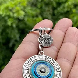 BLUE BEADS Pack Of 2 Blue and Silver Color Round Evil Eye Keychain image 3