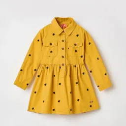 Blue Giraffe Girls Yellow Cotton Dress-image-28
