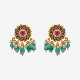Kushal's Fashion Jewellery Gold-Plated Circular Stone Studded Antique Studs image 3