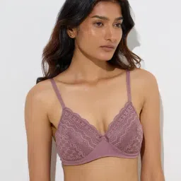 Wunderlove by Westside Mauve Lace-Detailed Cotton-Blend Bra-picture-26