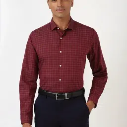 Peter England Maroon Slim Fit Checks Shirt-picture-42