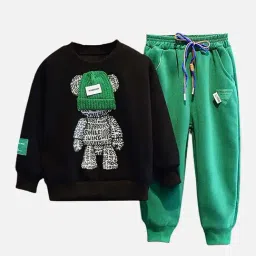Little Surprise Box Kids Black & Green Textured Pattern Full Sleeves Sweatshirt Set-picture-34