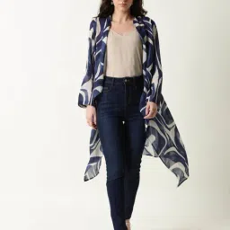 Rareism Blue Polyester Relaxed Fit Printed Overlayer-image-36