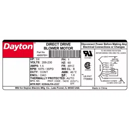 Dayton Stud Mount 1/4 Hp Direct Drive Blower Motor 3 No. of Speed Single phase, 4M097 image 3