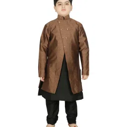 SG Yuvraj Kids Brown & Black Textured Pattern Full Sleeves Kurta Set image 1