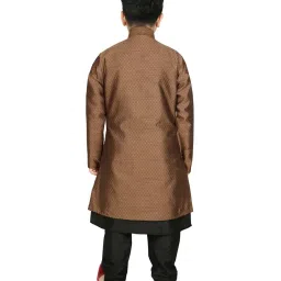 SG Yuvraj Kids Brown & Black Textured Pattern Full Sleeves Kurta Set image 2
