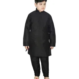 SG Yuvraj Kids Brown & Black Textured Pattern Full Sleeves Kurta Set image 4