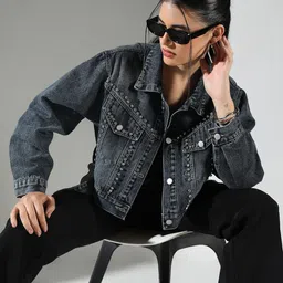 SHOWOFFFF Women Crop Denim Jacket-picture-36