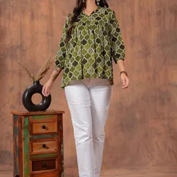 KALAMIR Women Floral Printed Puff Sleeve Pure Cotton Empire Top-image-21