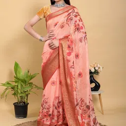 PRISHA FASHION Floral Printed Zari Banarasi Saree With Woven Design Border-picture-35