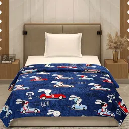 Monte Carlo Blue & Red Printed AC Room 290 GSM Single Bed Blanket image 4