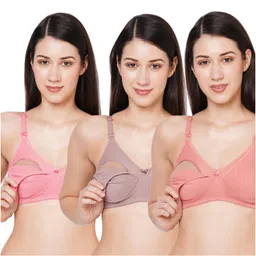 MomToBe Pack Of 3 Non Padded Non Wired Maternity Bra - Multi Colour-picture-15