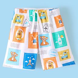 Babyhug Cotton Knit Elasticated Shorts with Draw Cord Animal Print - Grey-image-54