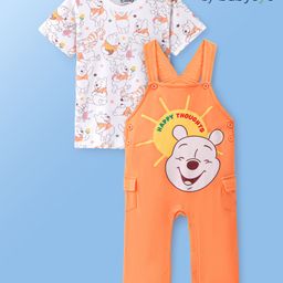 Babyoye Disney Cotton Knit Dungaree & Half Sleeves T-Shirt Set Winnie The Pooh Print - Multicolor-picture-48