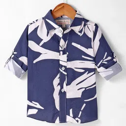 JASH KIDS Cotton Woven Full Sleeves Floral Printed Shirt - Navy Blue-picture-19
