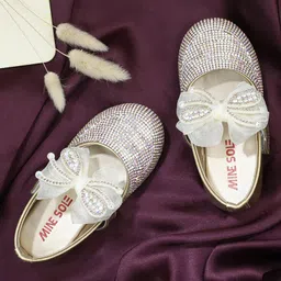 Mine Sole Bow Detailed Stone Embellished Ballerina - Gold-image-51