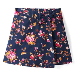 CrayonFlakes Cotton Floral Printed Bow Applique Detailed Skorts - Navy Blue-picture-31