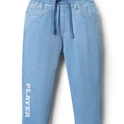 Babyhug Full Length Washed Stretchable Denim Jeans With Player Print - Light Blue-picture-18