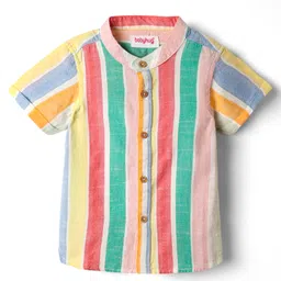 Babyhug 100% Cotton Half Sleeves Striped Shirt With Mandarin Collar - Multicolour image 1