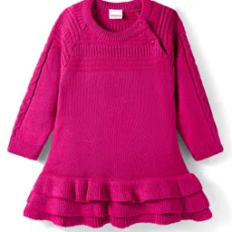 Babyhug Knit Full Raglan Sleeves A-Line Woollen Dress with Cable Knit Design - Dark Pink-picture-18
