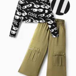OLLINGTON ST. Cotton Sinker Knit Full Sleeves Top & Knit Bottom with Cool Print - Black & Khaki-picture-34