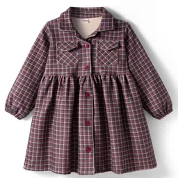 Babyhug Cotton Woven Full Sleeves Front Open Frock With Checks - Multicolour-image-63