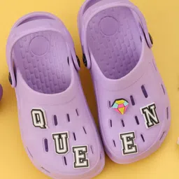 Yellow Bee Queen Letters Applique Detailed Perforated Slingback Clogs - Purple-image-87