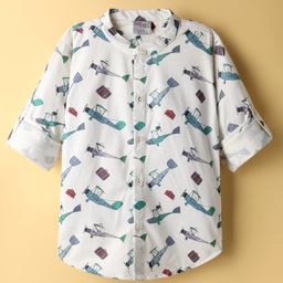 Dapper Dudes Full Sleeves Aeroplane Printed Shirt - Cream-picture-28