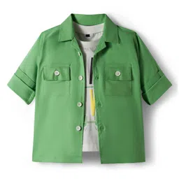 Dapper Dudes Full Sleeves Solid Shirt With Typography Printed Tee - Green-picture-17