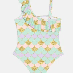 The Mom Store One Shoulder Shimmer Fish Scale Designed Swimsuit - Multi Colour image 3