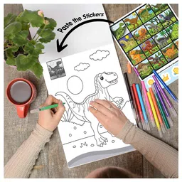 gowoo Copy to Colour Dinosaurs and Copy to Jungle with Stickers book for kids (Ages 3-12) : Copy to colour book, Kids colouring book, Coloring adventure fun for kids | Pack of 2 copy to colour book for kids with Stickers. image 3