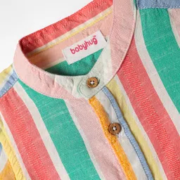 Babyhug 100% Cotton Half Sleeves Striped Shirt With Mandarin Collar - Multicolour image 3