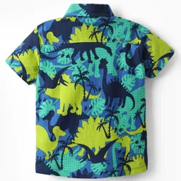 Babyhug Single Jersey Knit Half Sleeves Shirt & Shorts Set with Dino Print - Green & Navy Blue image 3