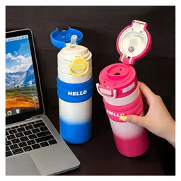 SCHOOLISH Outdoor Sports Double Drinking 550 ml Water Bottle New Cute Stainless Steel Thermos Water Bottle - PACK OF 1 - COLOR MAY VARY image 3