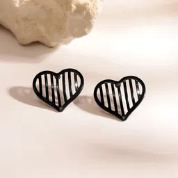 Priyaasi Elegance Srtiped Hear Design Contemporary Brass Studs Earrings image 1