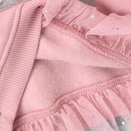 Little Kangaroos Full Sleeves Drop Shoulders Mesh Detailing & Ballerina Printed Sweatshirt - Dusty Pink image 4