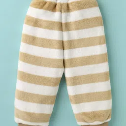 Little Kangaroos Cotton Knit Full Sleeves Winter Wear T-Shirt & Lounge Pant Set With Stripes & Bear Applique - Brown image 5
