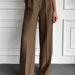 BROADSTAR Women Smart Straight Fit High-Rise Easy Wash Pleated Trousers-picture-26