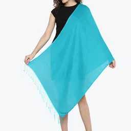 Aditi Wasan Women Turquoise Blue Solid Stole image 4