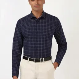 Peter England Navy Slim Fit Checks Shirt-picture-44